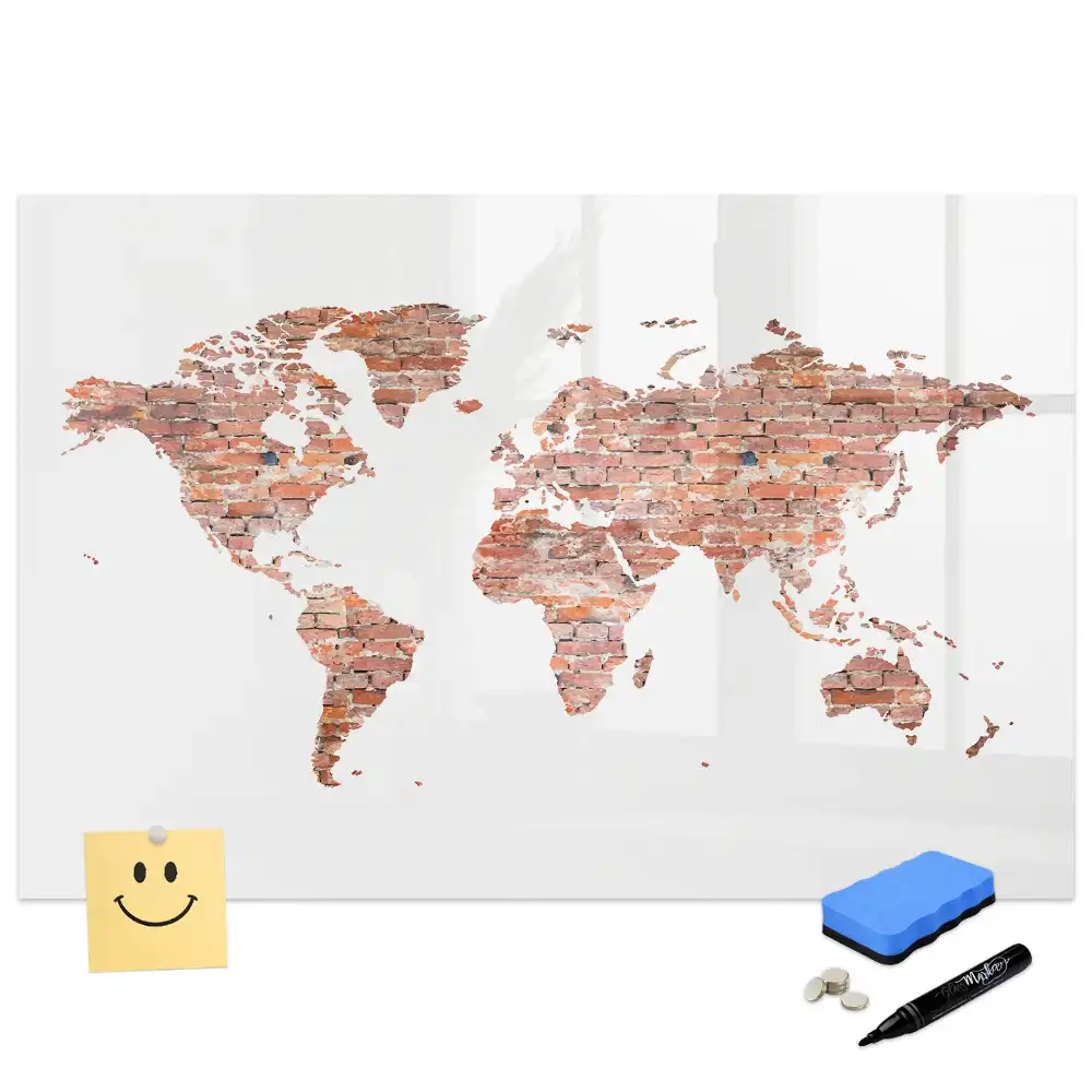 Tableau magnétique pour écriture avec fond motif briques et carte