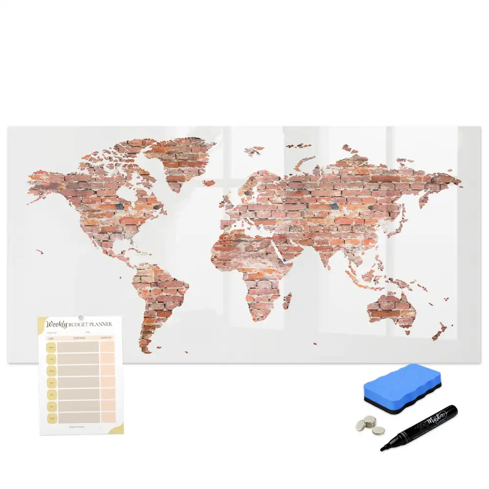 Tableau magnétique pour écriture avec fond motif briques et carte