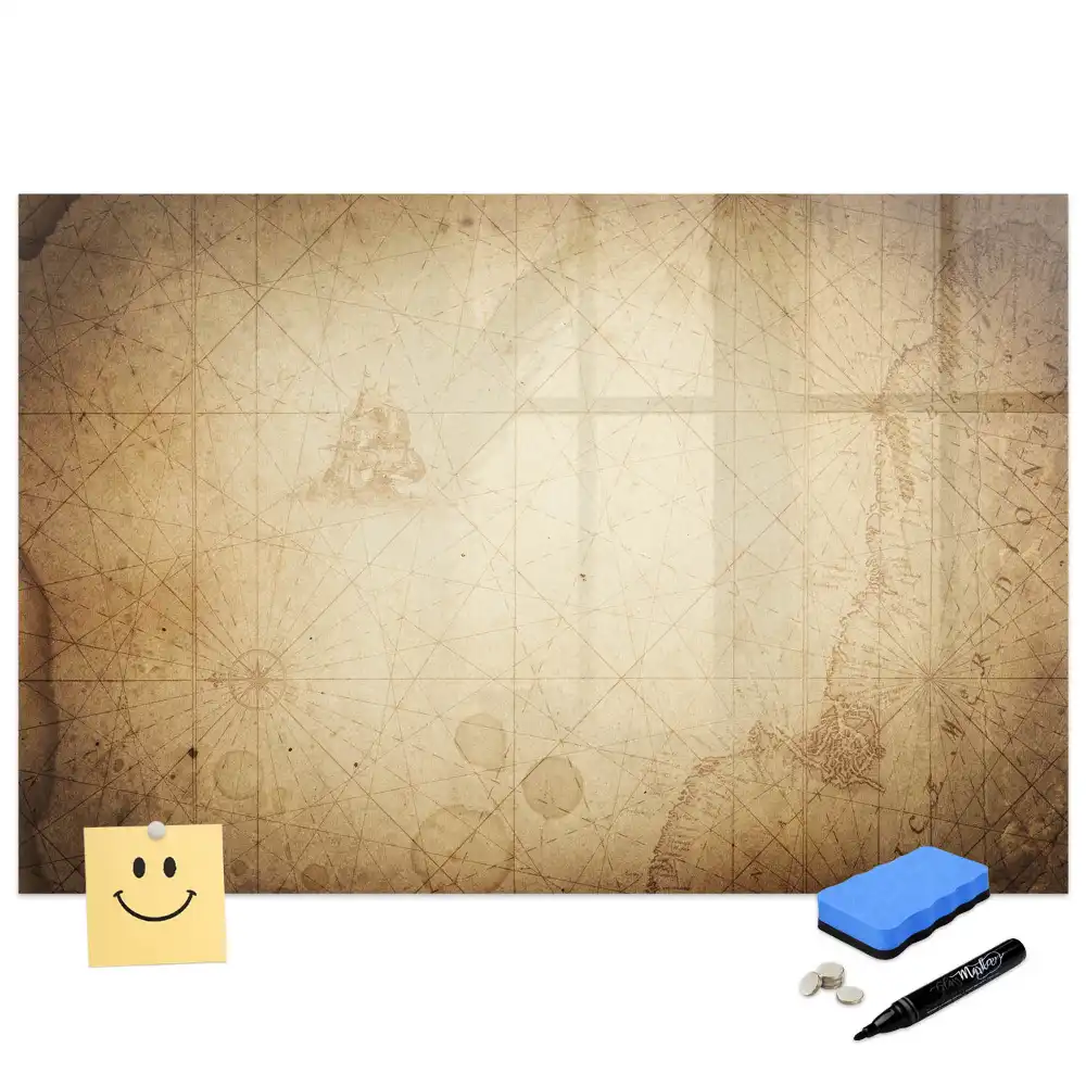 Tableau magnétique à dessiner avec motif carte du monde vintage