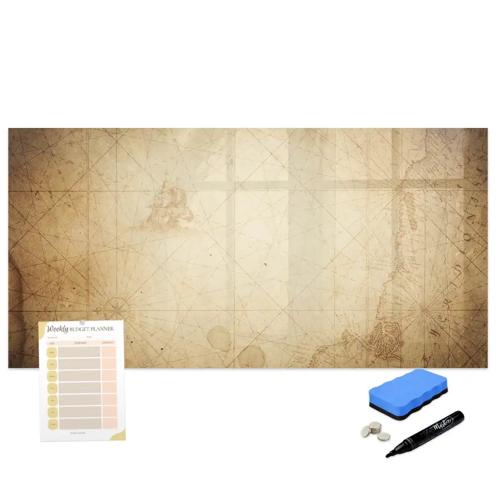 Tableau magnétique à dessiner avec motif carte du monde vintage