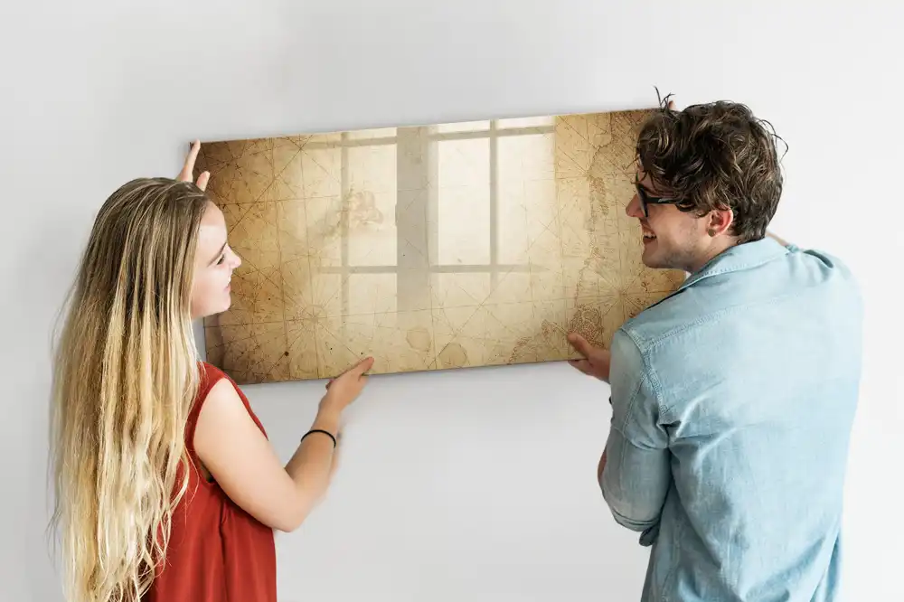 Tableau magnétique à dessiner avec motif carte du monde vintage