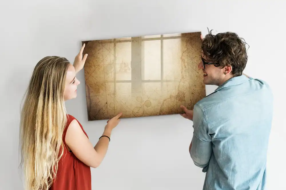 Tableau magnétique à dessiner avec motif carte du monde vintage