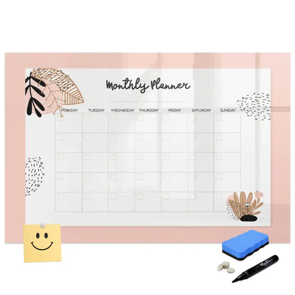 Tableau magnétique effaçable à sec avec calendrier mensuel décor floral