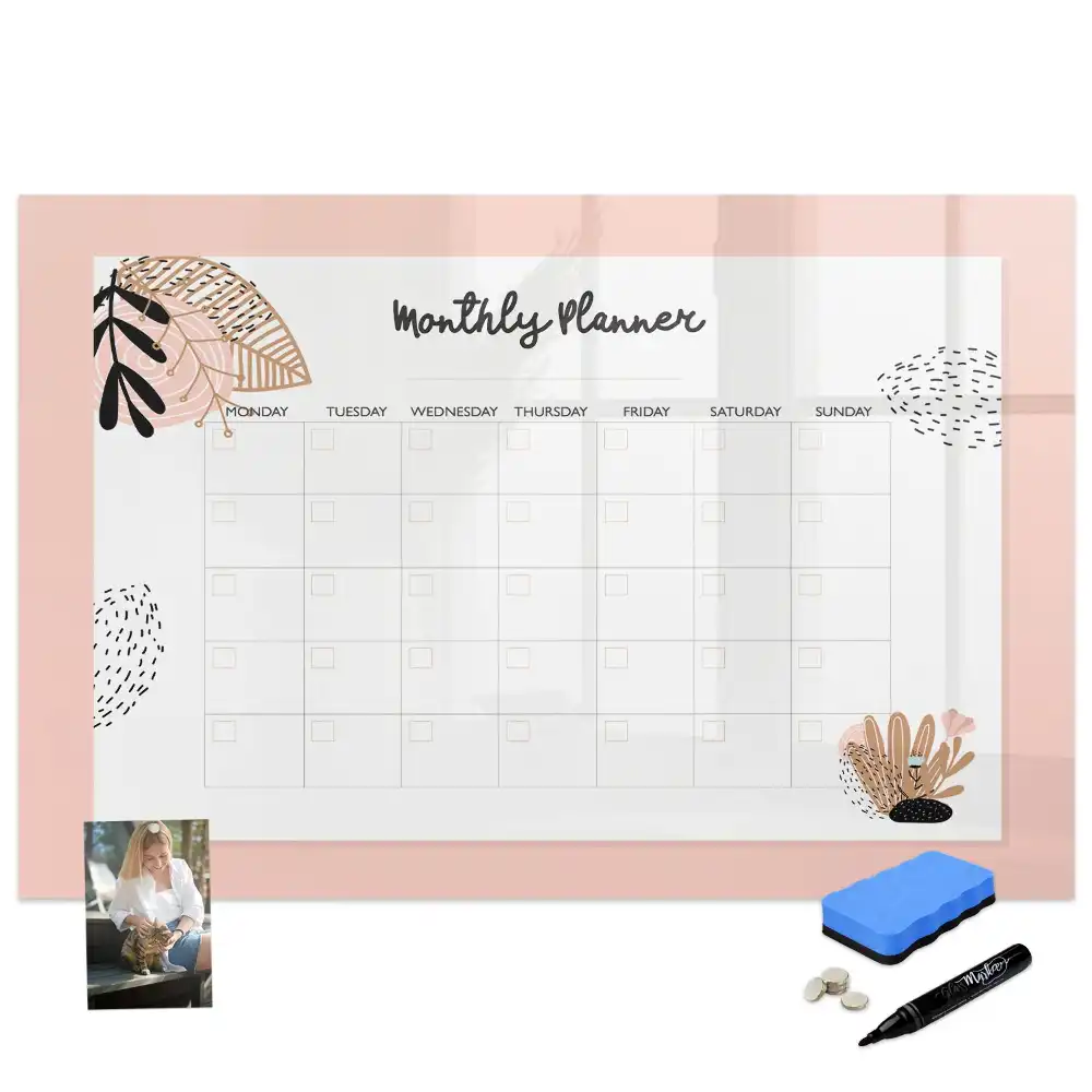 Tableau magnétique effaçable à sec avec calendrier mensuel décor floral