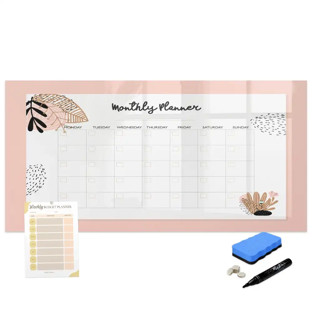 Tableau magnétique effaçable à sec avec calendrier mensuel décor floral