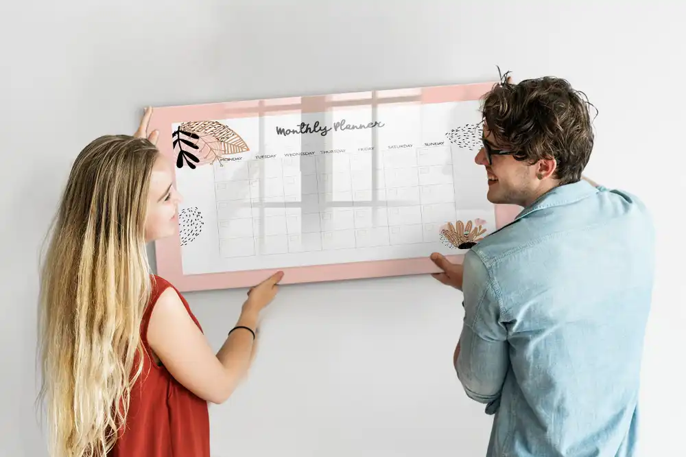 Tableau magnétique effaçable à sec avec calendrier mensuel décor floral