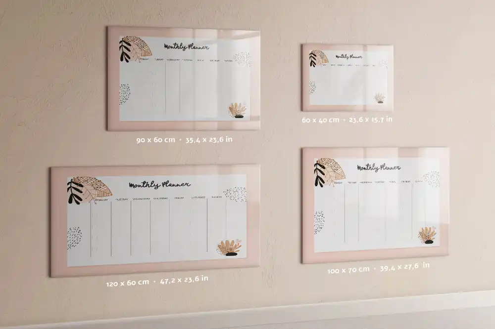 Tableau magnétique effaçable à sec avec calendrier mensuel décor floral
