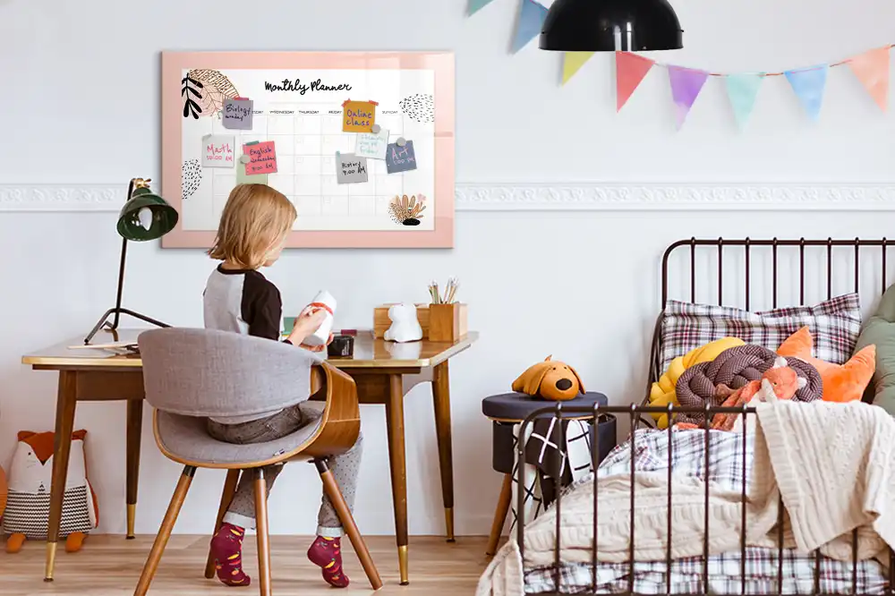 Tableau magnétique effaçable à sec avec calendrier mensuel décor floral