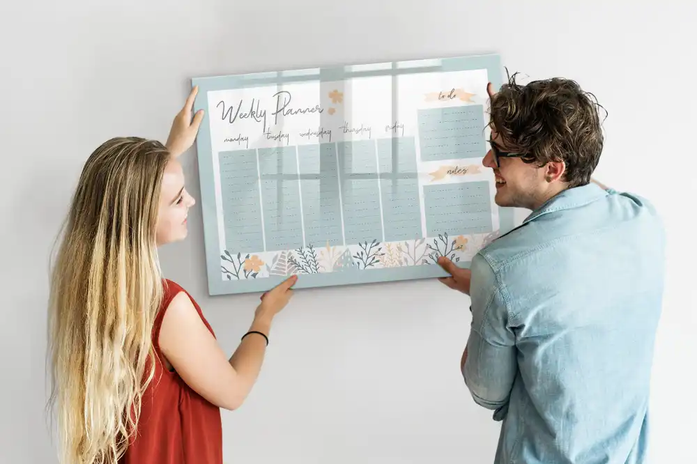 Tableau blanc magnétique hebdomadaire effaçable à sec