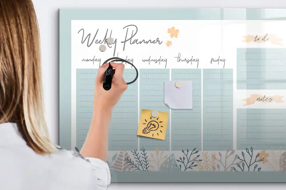 Tableau blanc magnétique hebdomadaire effaçable à sec