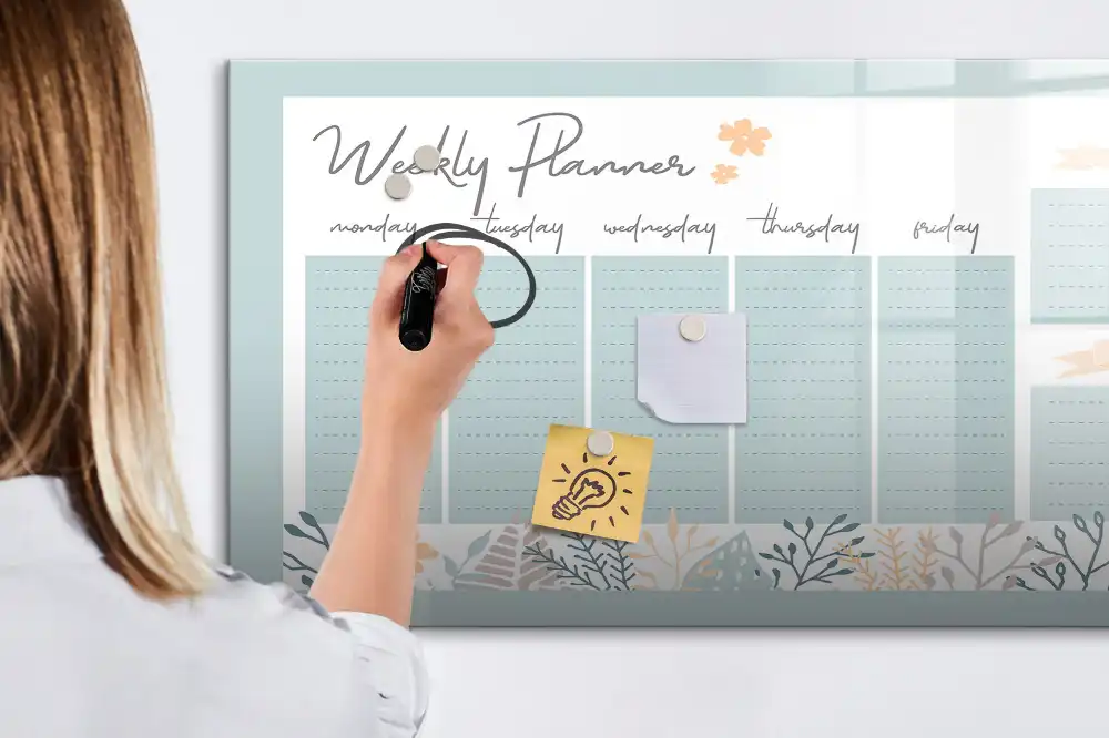 Tableau blanc magnétique hebdomadaire effaçable à sec
