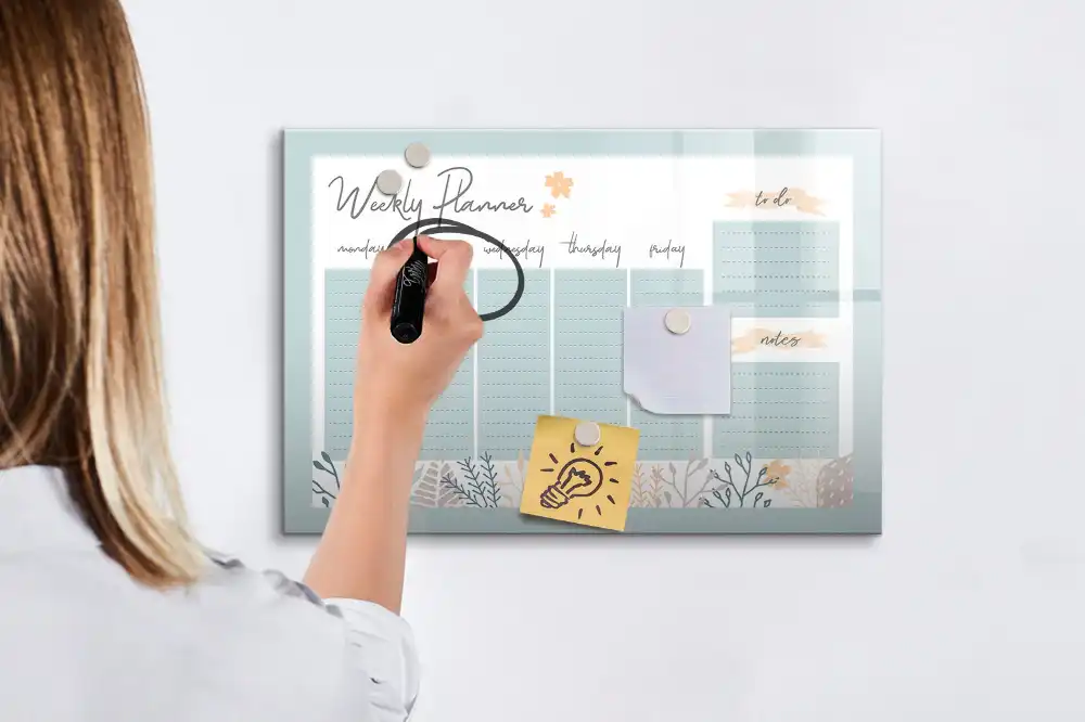 Tableau blanc magnétique hebdomadaire effaçable à sec