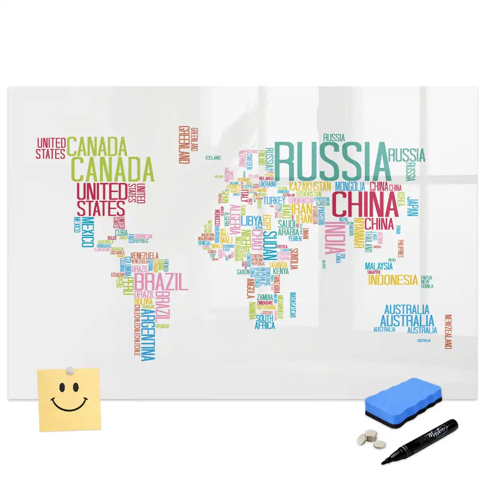 Tableau magnétique éducatif avec carte du monde et frontières