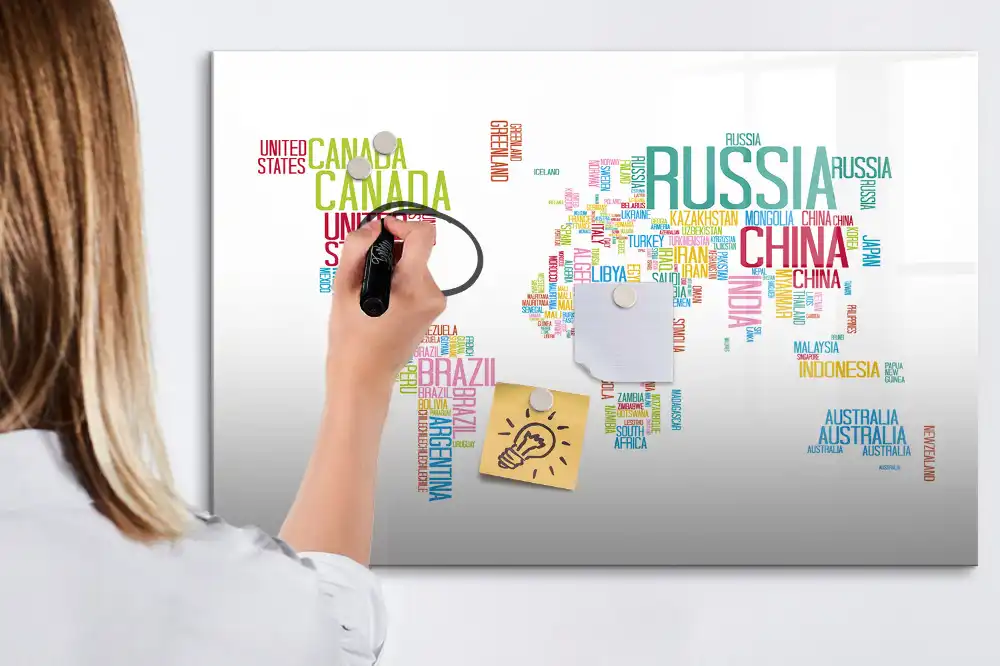 Tableau magnétique éducatif avec carte du monde et frontières
