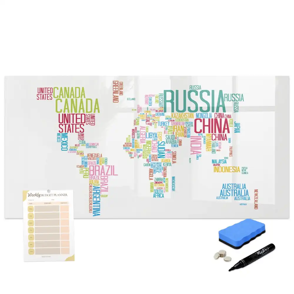 Tableau magnétique éducatif avec carte du monde et frontières