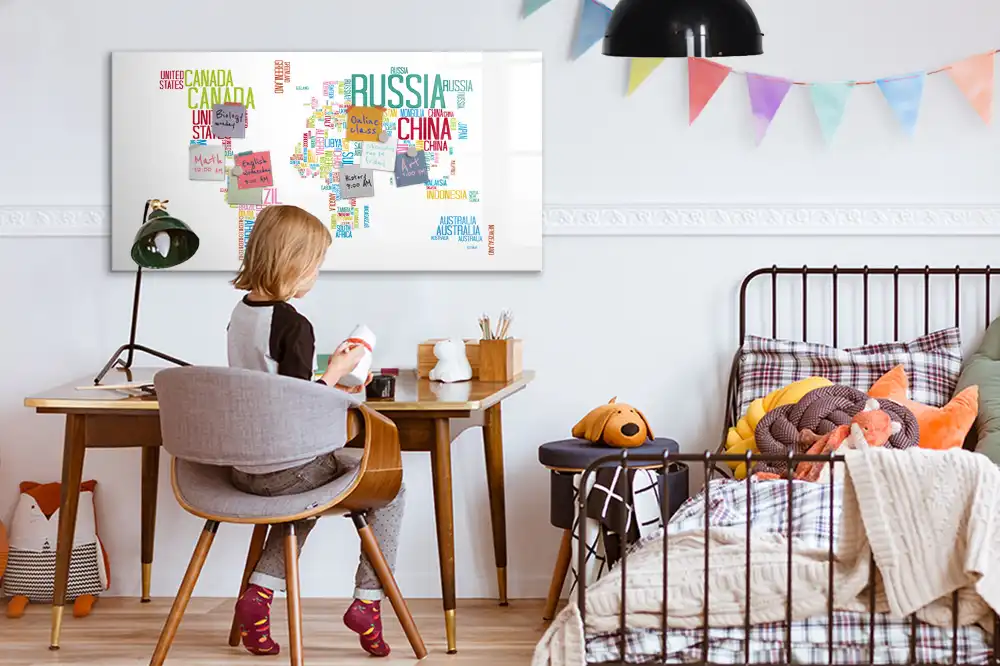 Tableau magnétique éducatif avec carte du monde et frontières
