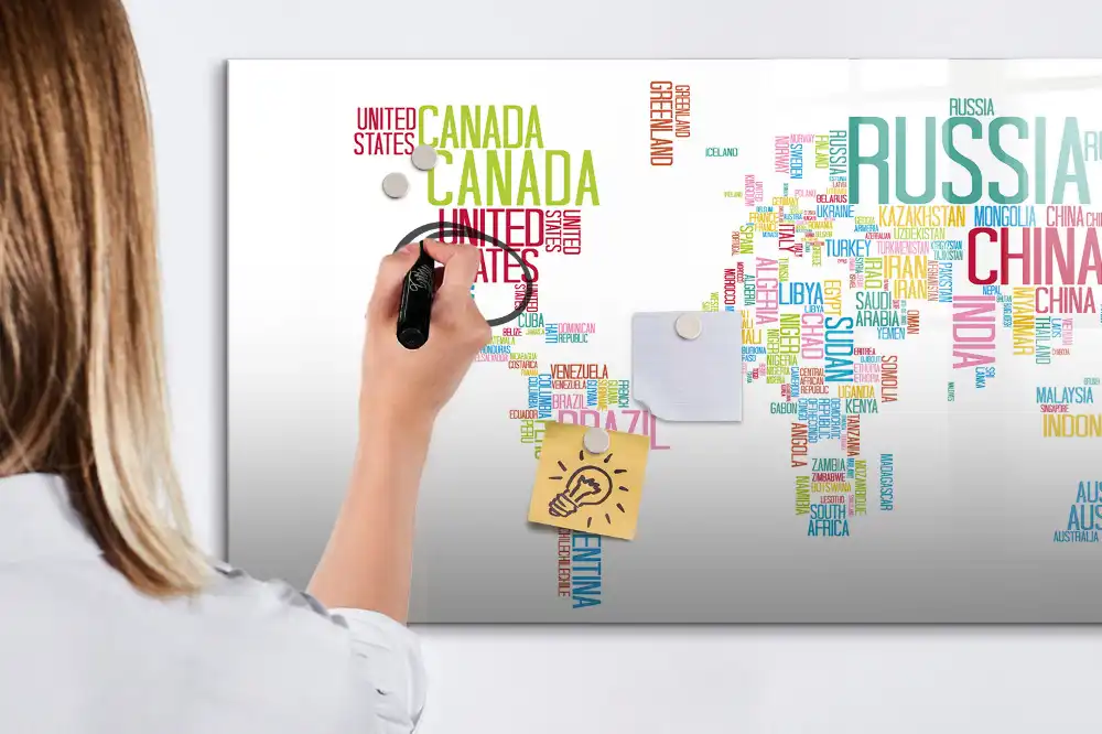 Tableau magnétique éducatif avec carte du monde et frontières