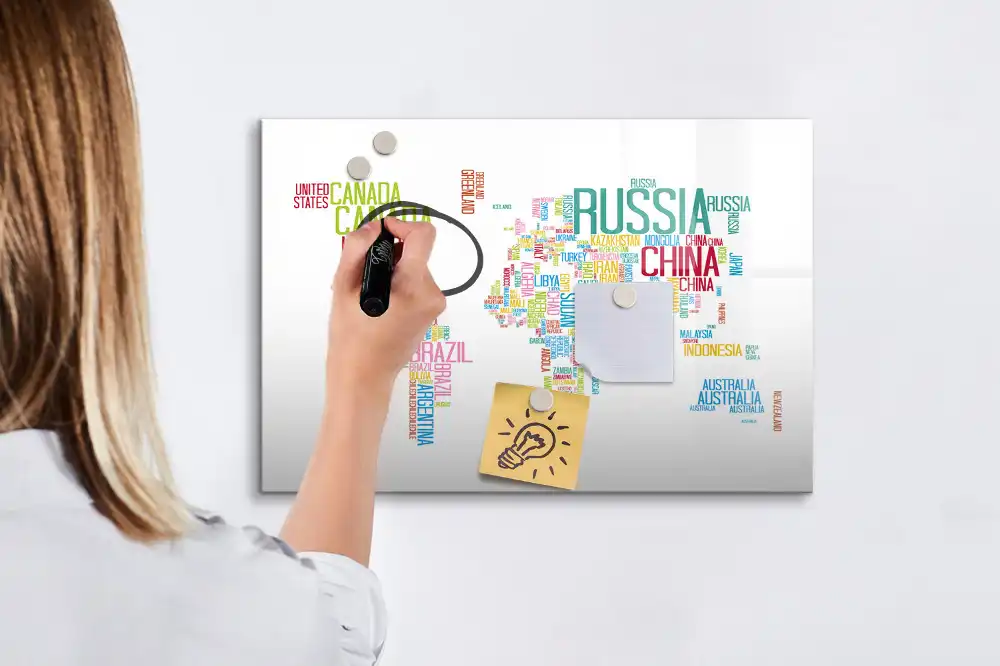 Tableau magnétique éducatif avec carte du monde et frontières