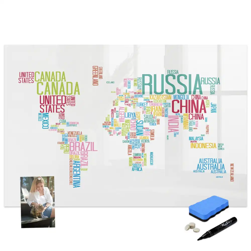 Tableau magnétique éducatif avec carte du monde et frontières