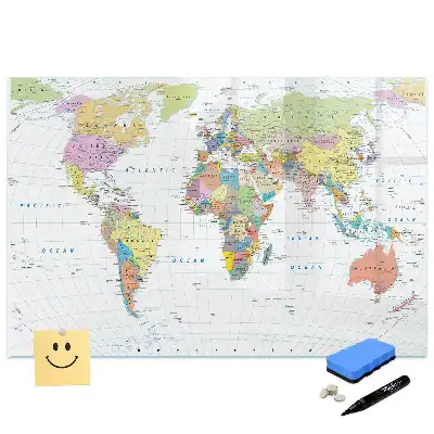 Tableau blanc magnétique effaçable à sec carte politique du monde