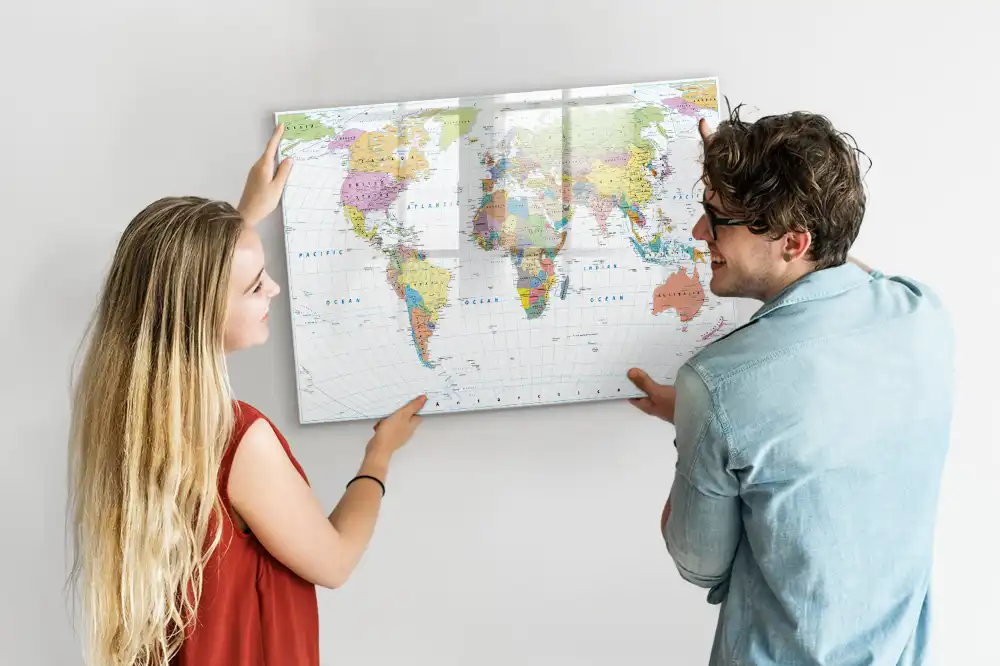 Tableau blanc magnétique effaçable à sec carte politique du monde