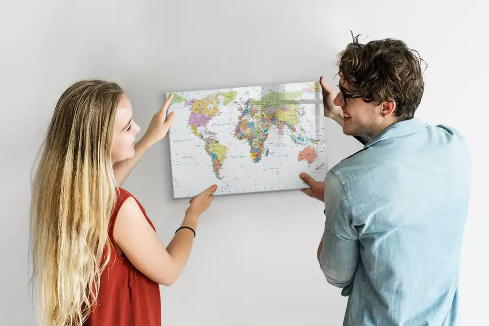 Tableau blanc magnétique effaçable à sec carte politique du monde