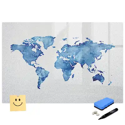 Tableau blanc magnétique effaçable à sec avec motif taches d'aquarelle du monde