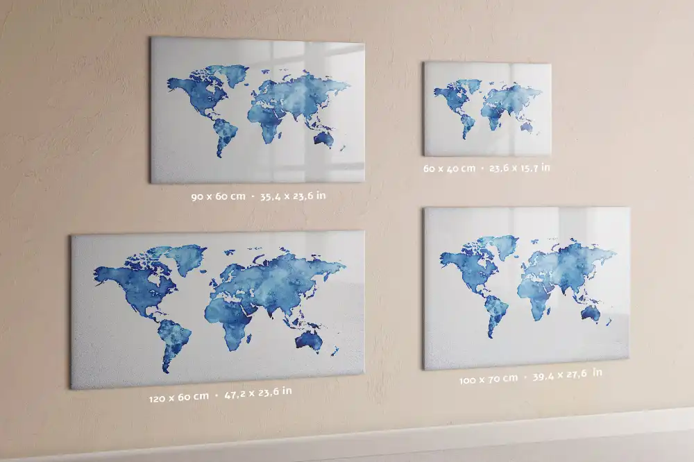 Tableau blanc magnétique effaçable à sec avec motif taches d'aquarelle du monde