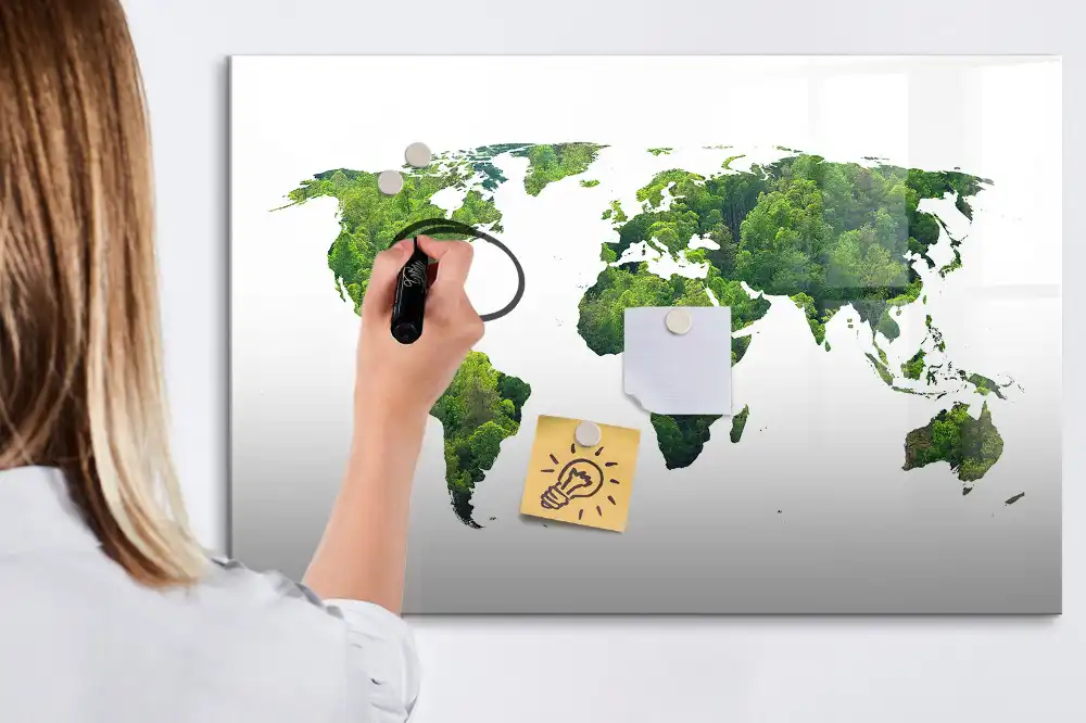 Tableau magnétique à dessiner motif carte du monde écologique