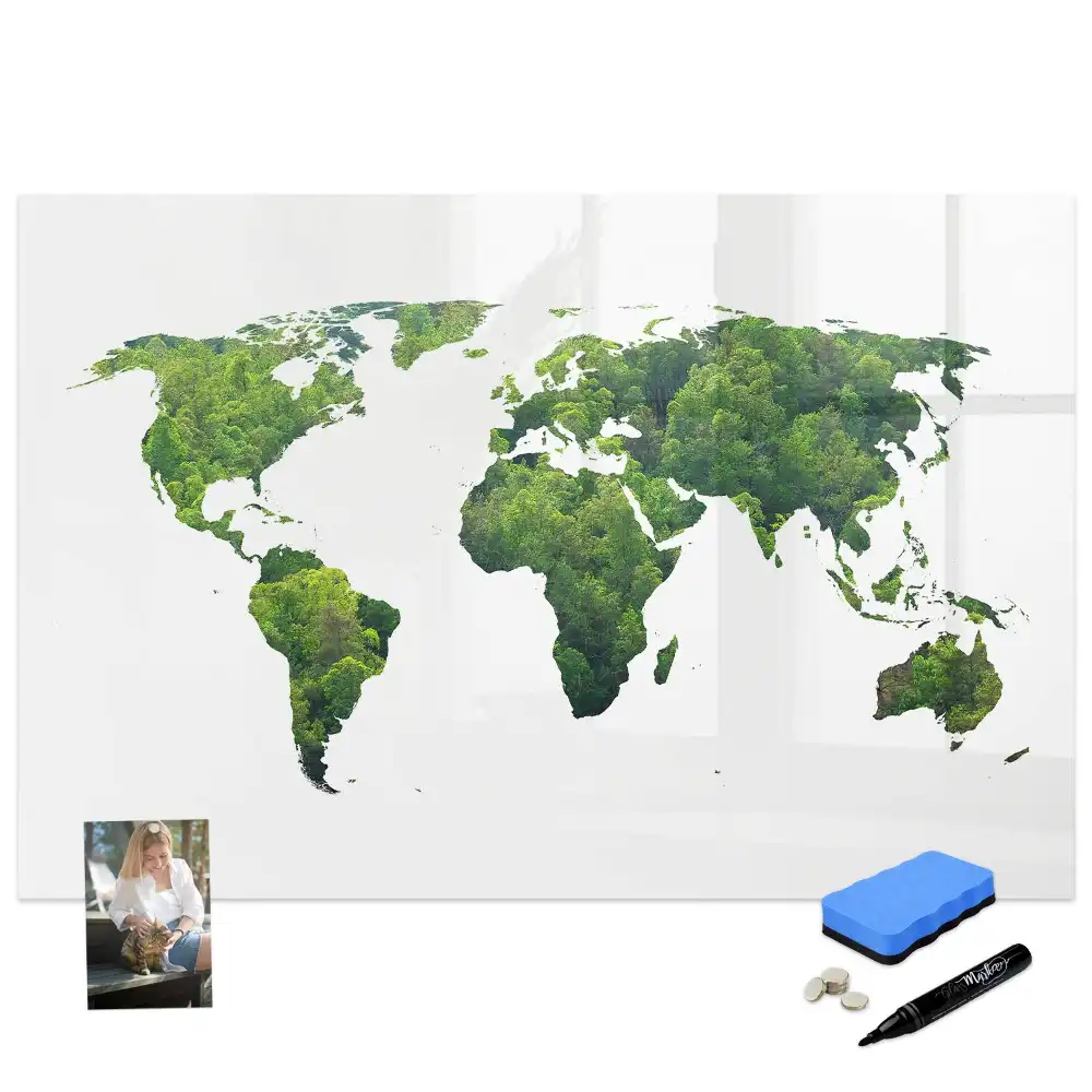 Tableau magnétique à dessiner motif carte du monde écologique