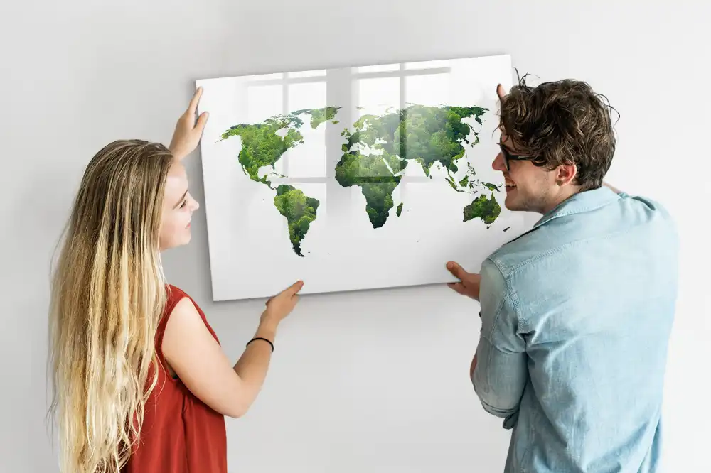 Tableau magnétique à dessiner motif carte du monde écologique