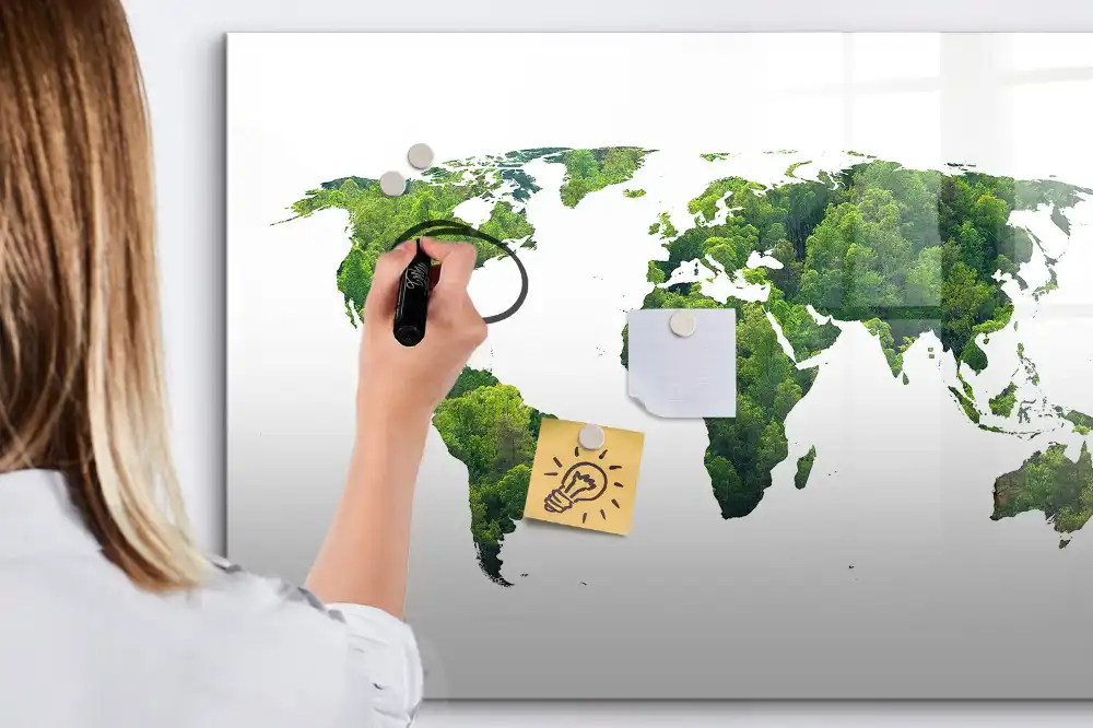 Tableau magnétique à dessiner motif carte du monde écologique