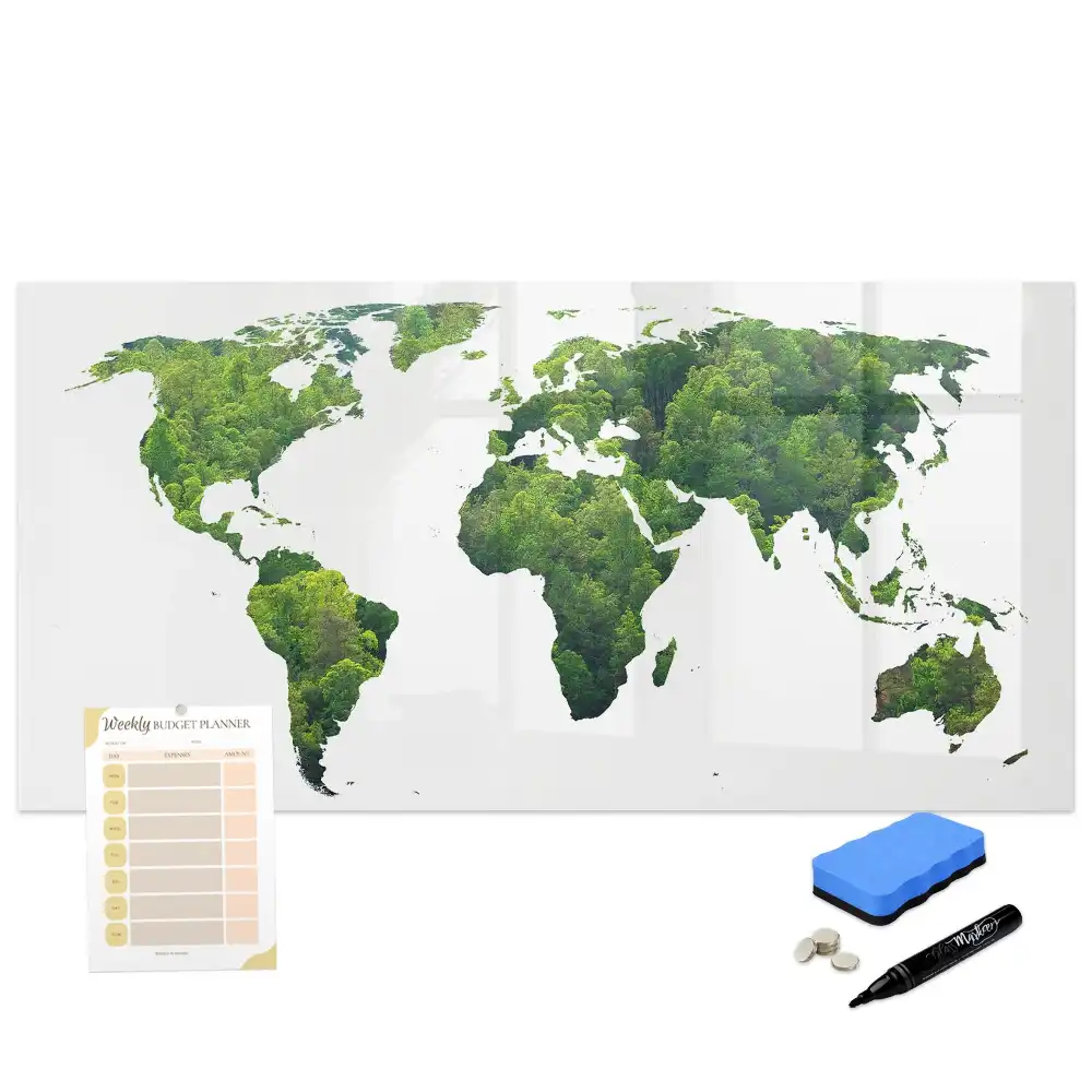 Tableau magnétique à dessiner motif carte du monde écologique