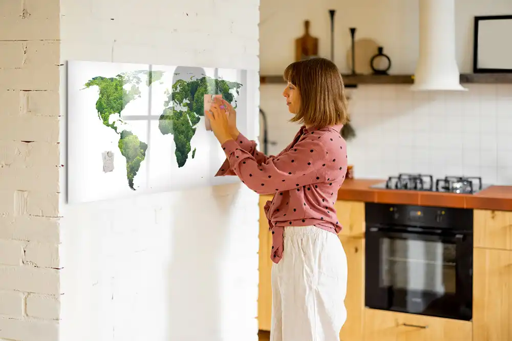 Tableau magnétique à dessiner motif carte du monde écologique