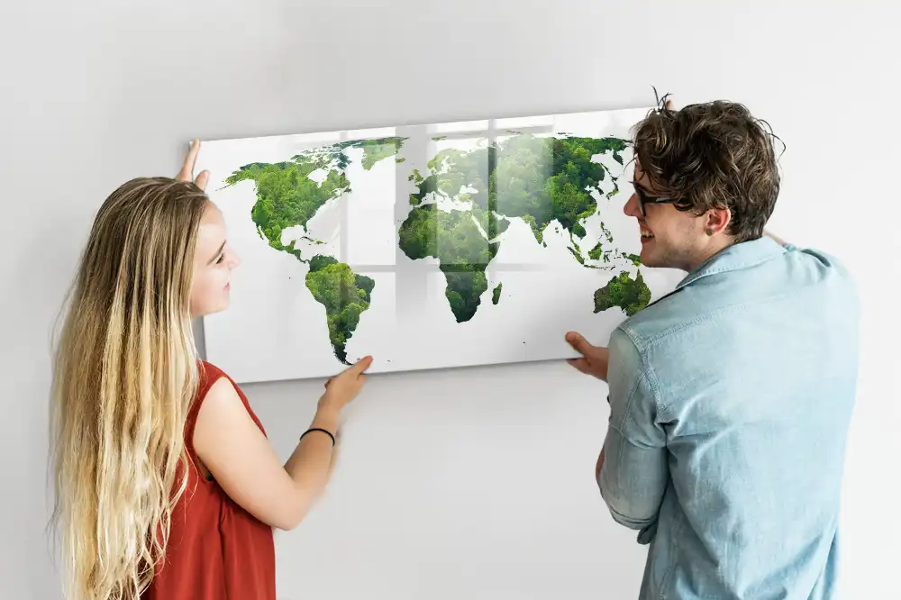 Tableau magnétique à dessiner motif carte du monde écologique