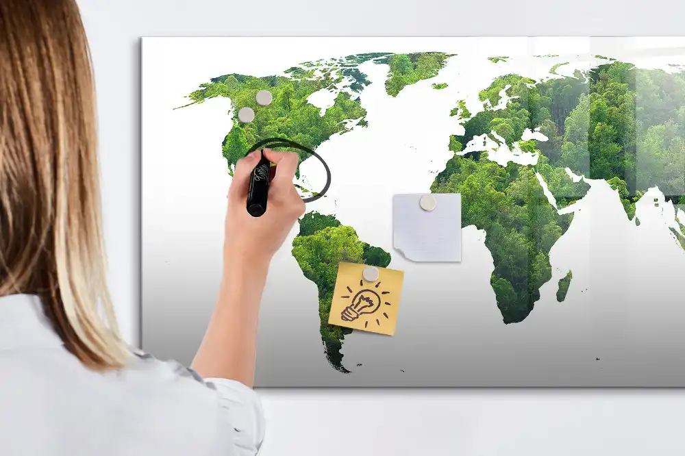 Tableau magnétique à dessiner motif carte du monde écologique