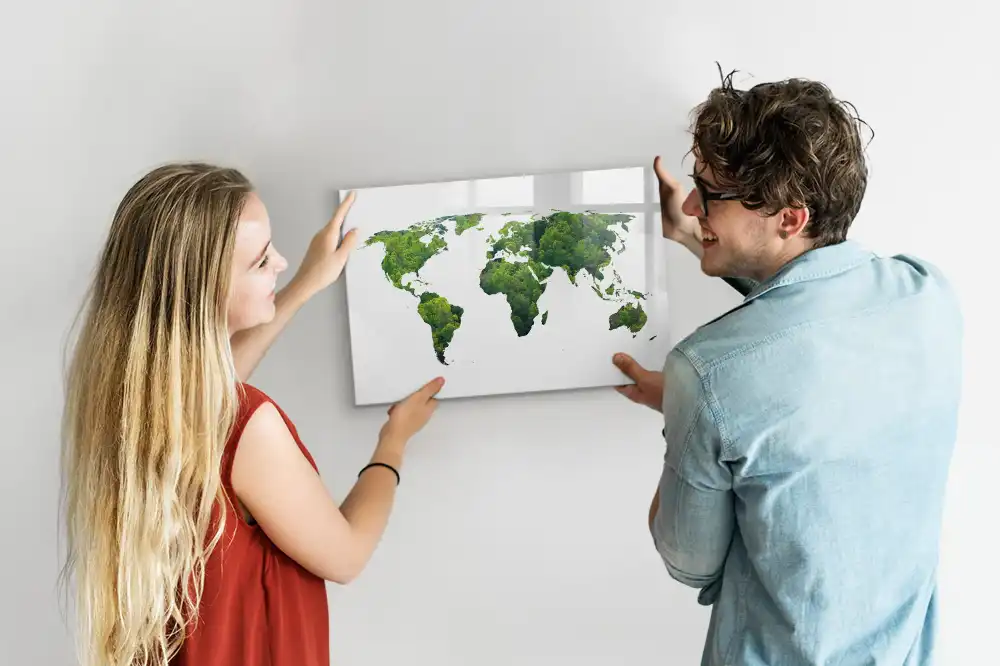 Tableau magnétique à dessiner motif carte du monde écologique