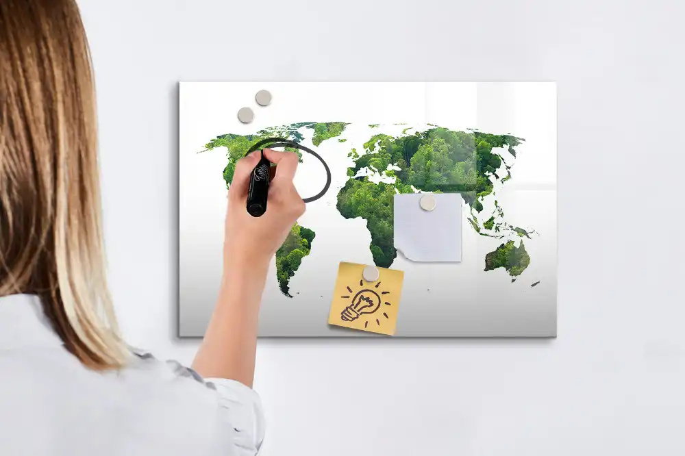 Tableau magnétique à dessiner motif carte du monde écologique
