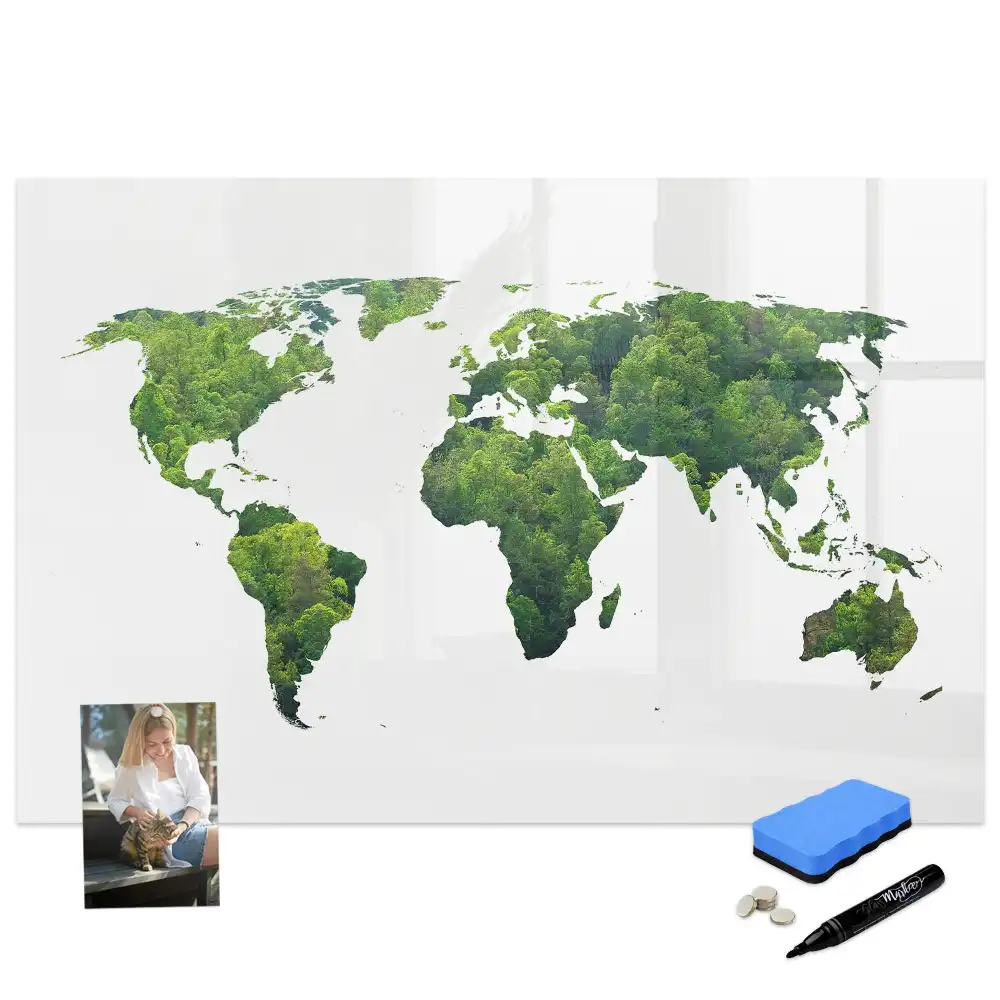 Tableau magnétique à dessiner motif carte du monde écologique