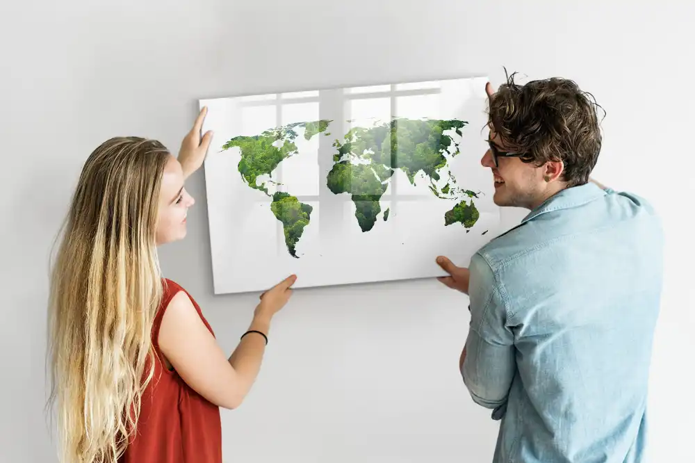 Tableau magnétique à dessiner motif carte du monde écologique