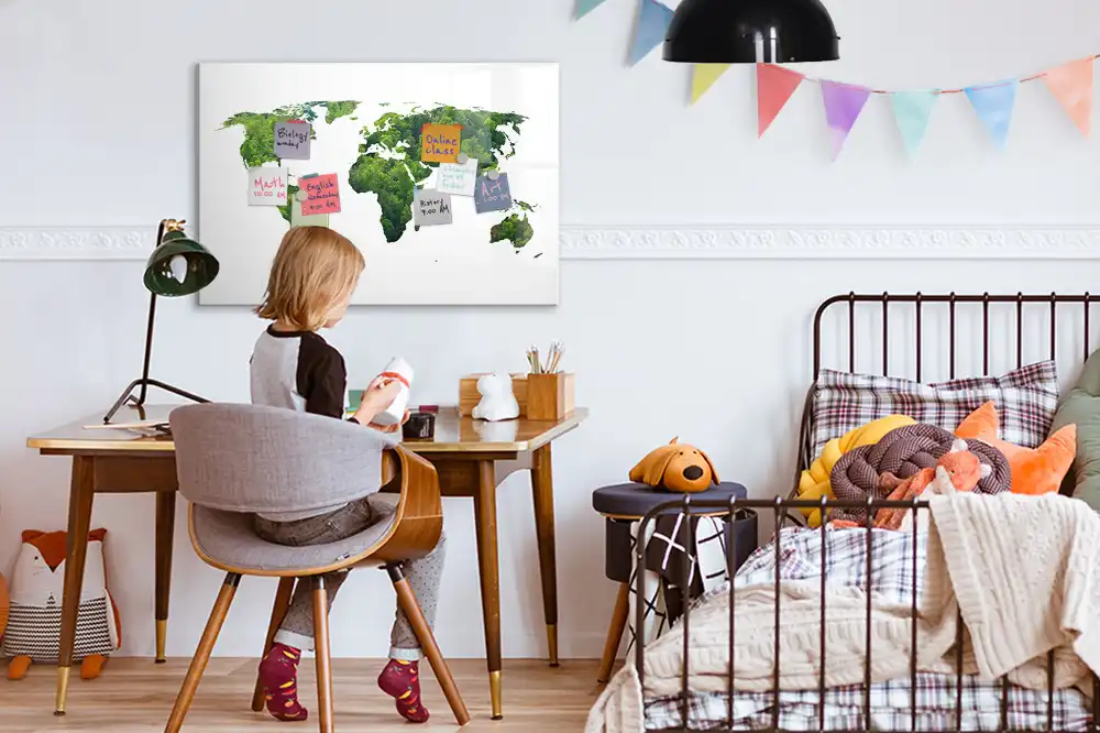 Tableau magnétique à dessiner motif carte du monde écologique