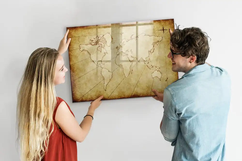 Tableau magnétique carte du monde ancienne