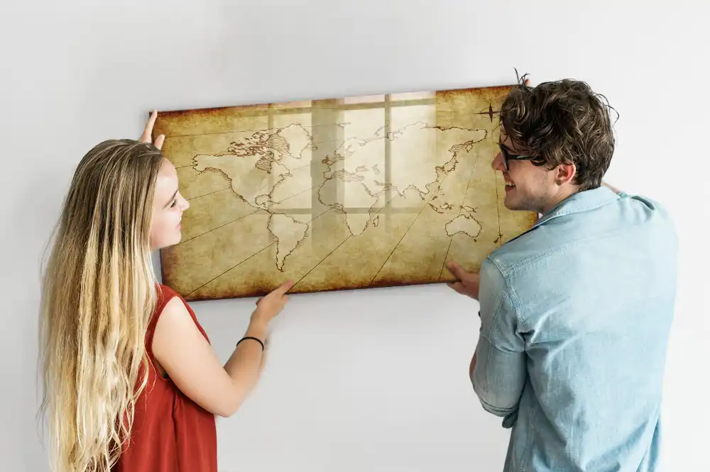 Tableau magnétique carte du monde ancienne