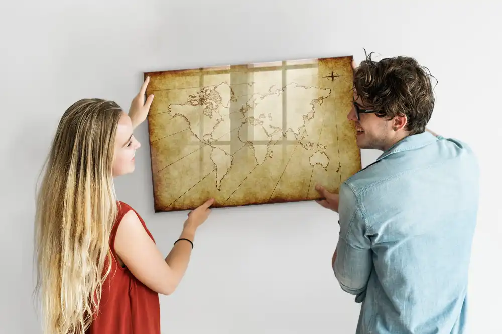 Tableau magnétique carte du monde ancienne