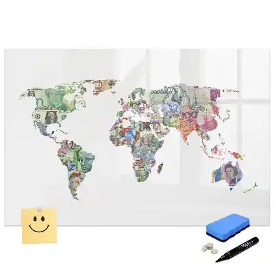 Tableau blanc magnétique effaçable à sec avec modèles de billets de banque du monde