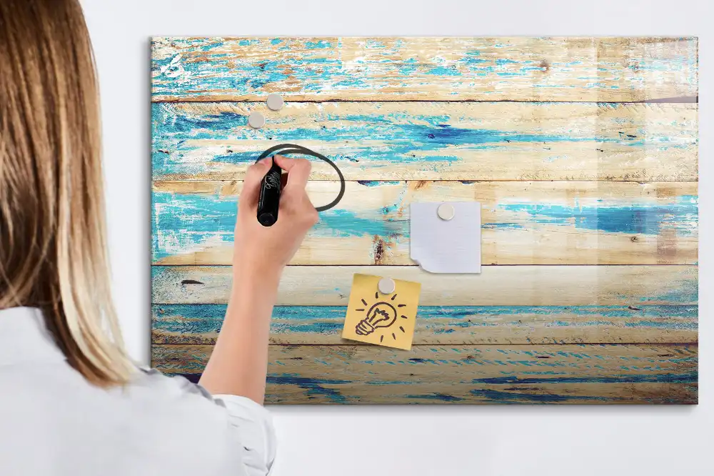 Tableau blanc magnétique effaçable à sec avec cadre en bois de chêne rayé