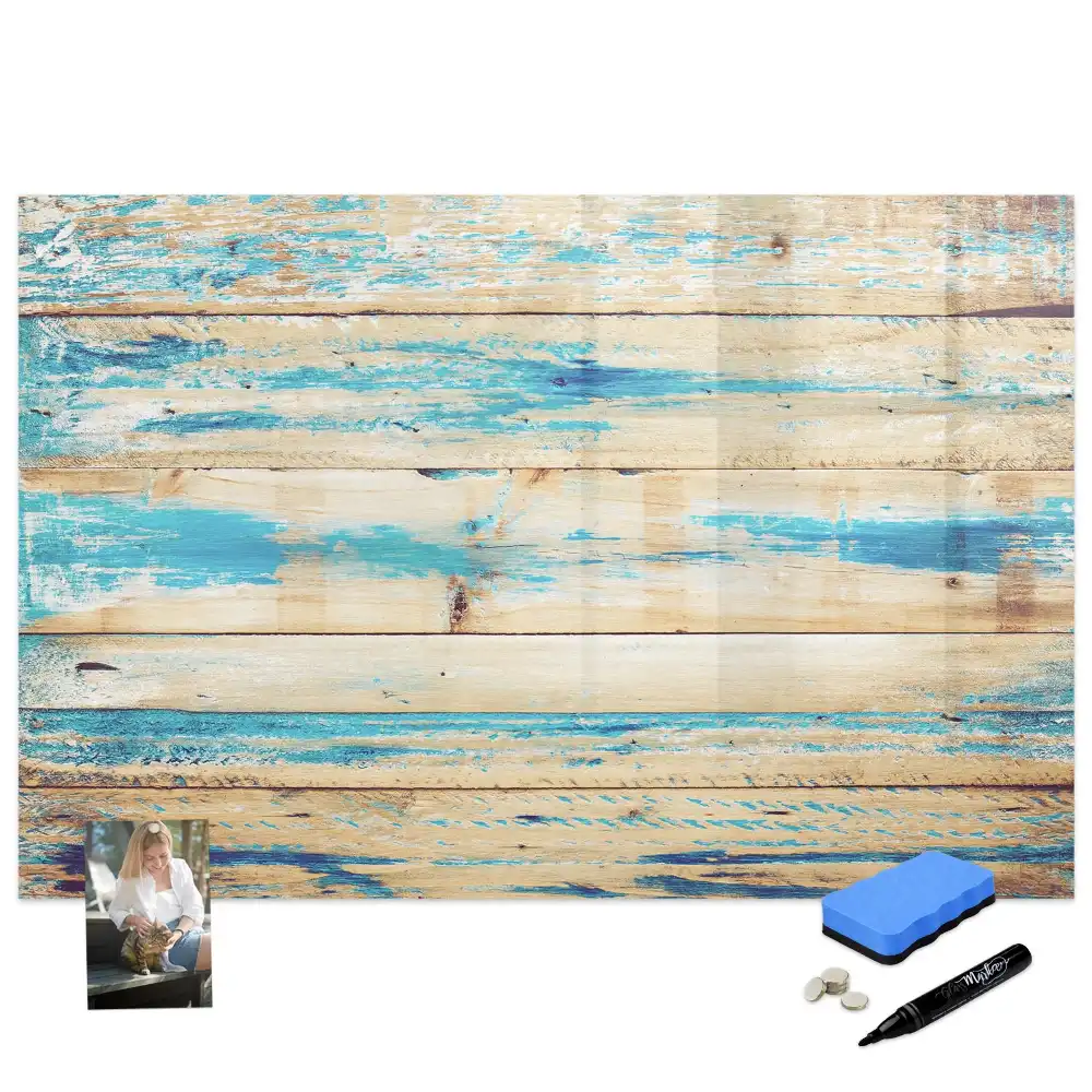 Tableau blanc magnétique effaçable à sec avec cadre en bois de chêne rayé