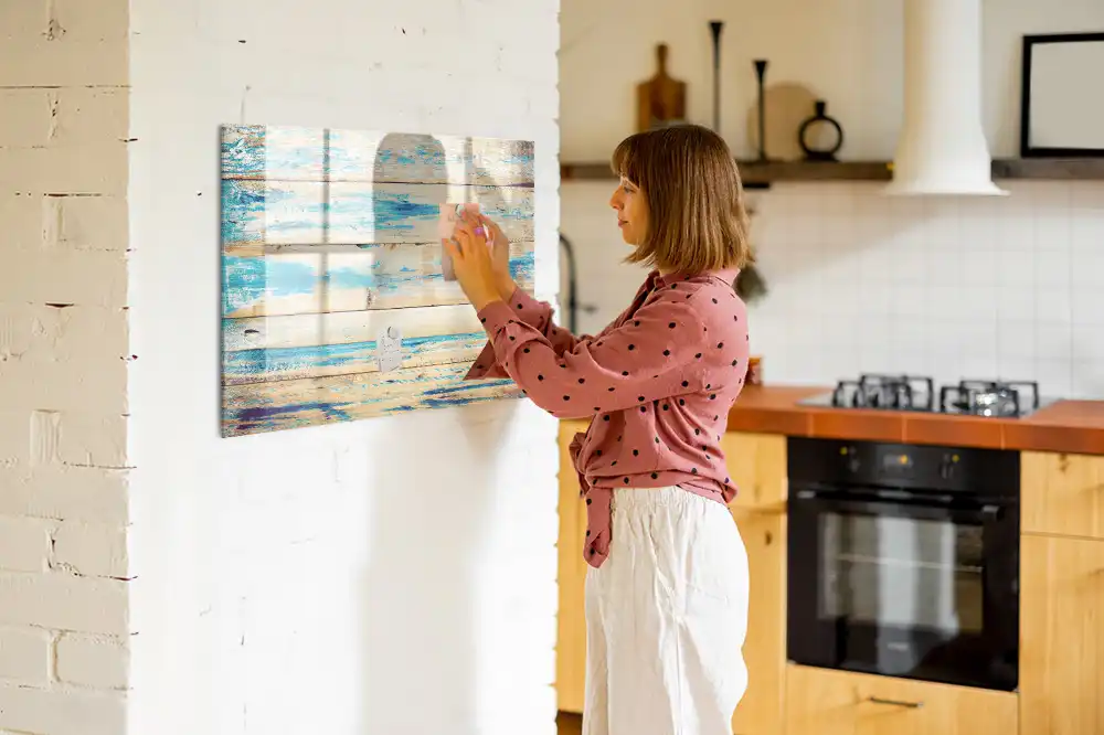 Tableau blanc magnétique effaçable à sec avec cadre en bois de chêne rayé