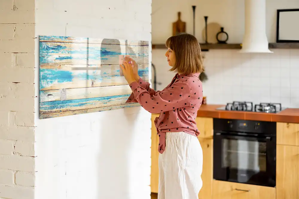 Tableau blanc magnétique effaçable à sec avec cadre en bois de chêne rayé