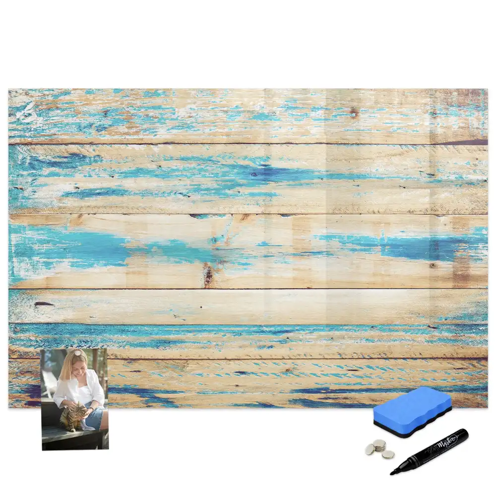 Tableau blanc magnétique effaçable à sec avec cadre en bois de chêne rayé